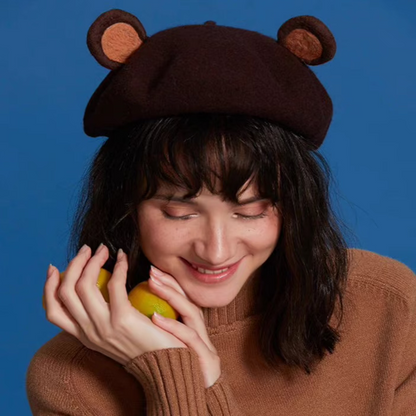 Wool Felt Cute Little Bear Ears Beret