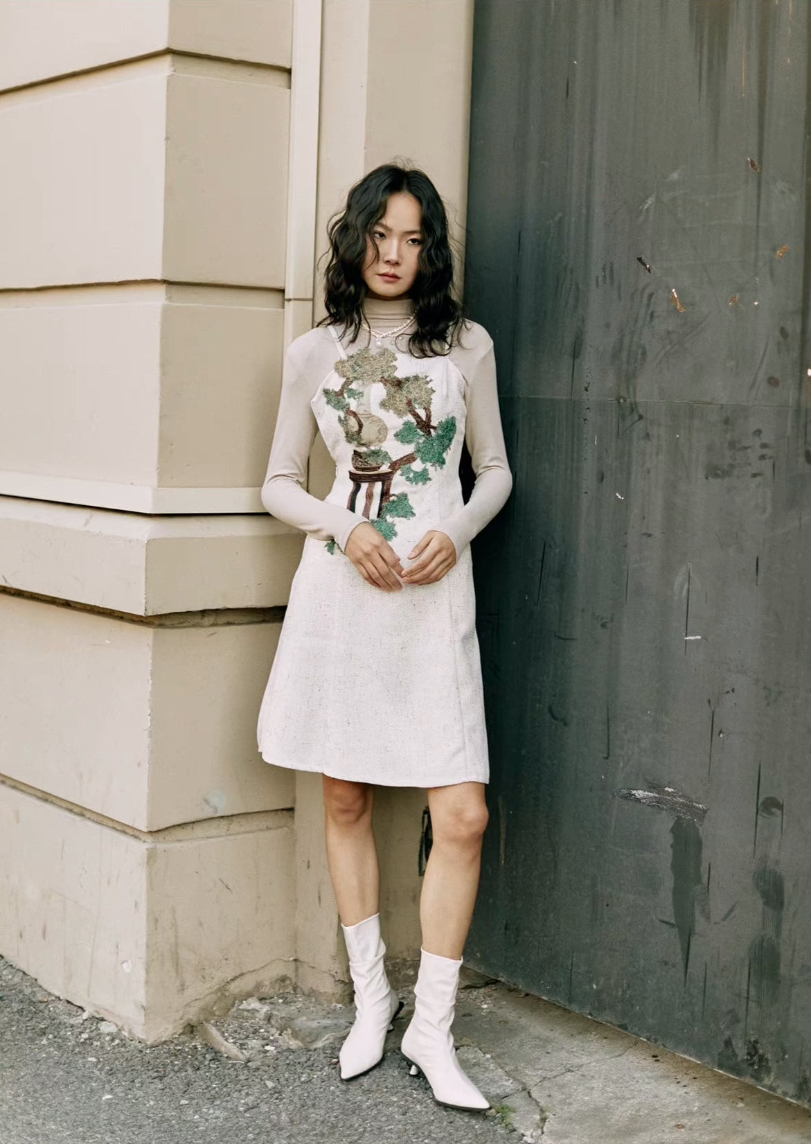 weed potted plant embroidered dress