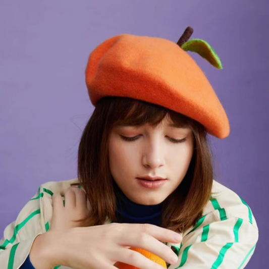 wool felt cute orange leaf beret