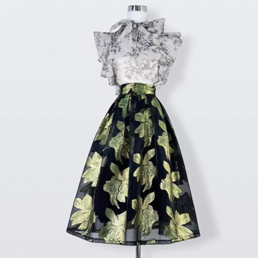 French elegant design floral fluffy A-line skirt 