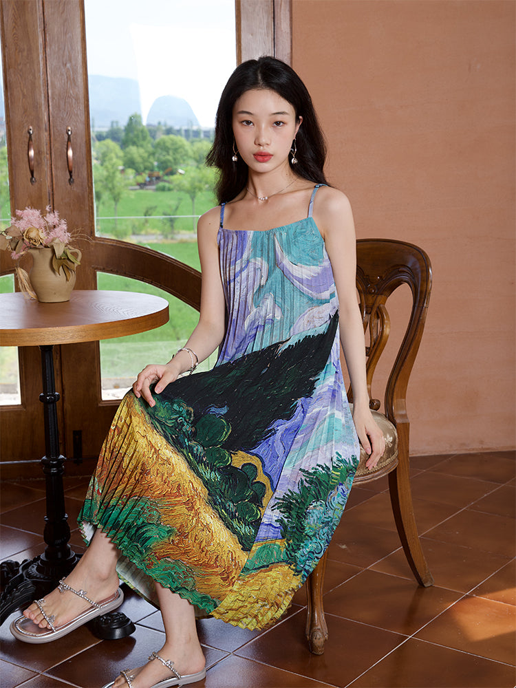 “Wheat field with cypresses” cami dress