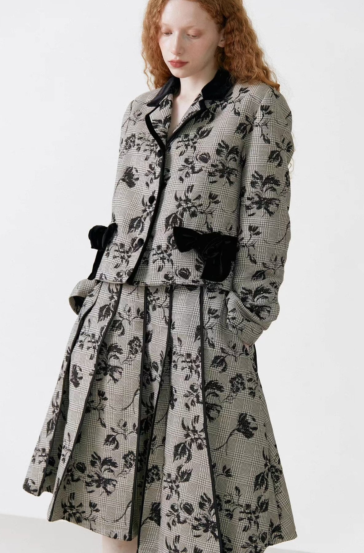 bow suit original rose plaid jacquard short jacket