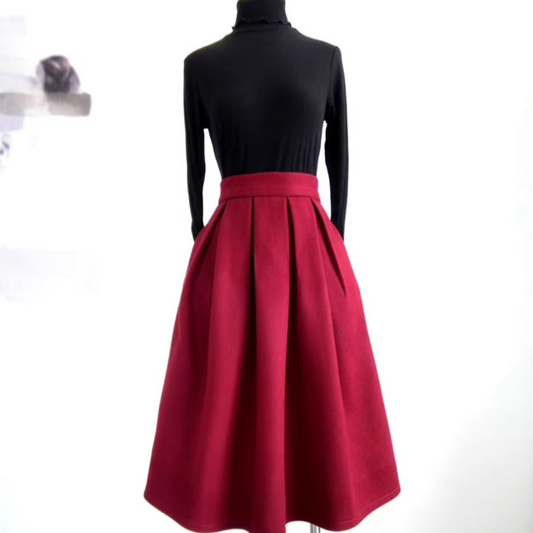 Claret elegant burgundy woolen puffy skirt