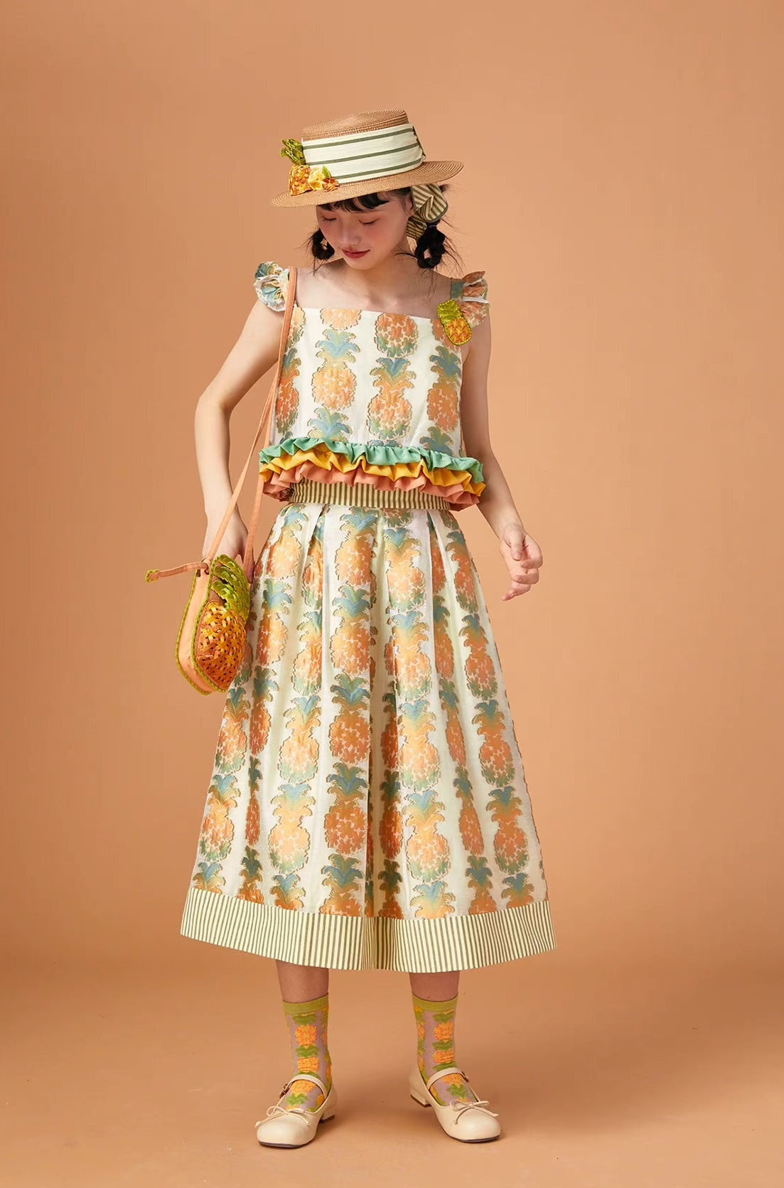 jacquard above-the-knee A-line long skirt 