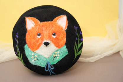 wool felt cute cartoon fox literary beret hat