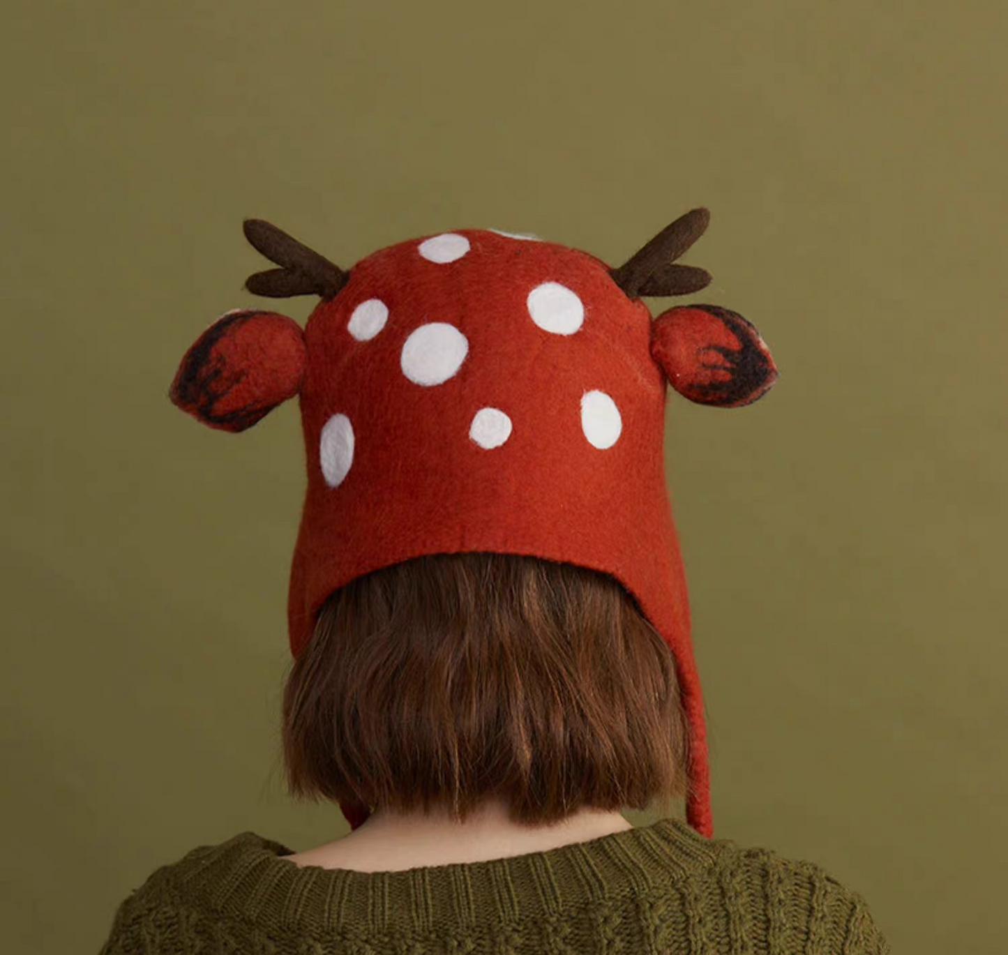 wet felt forest deer tethered spirit hat