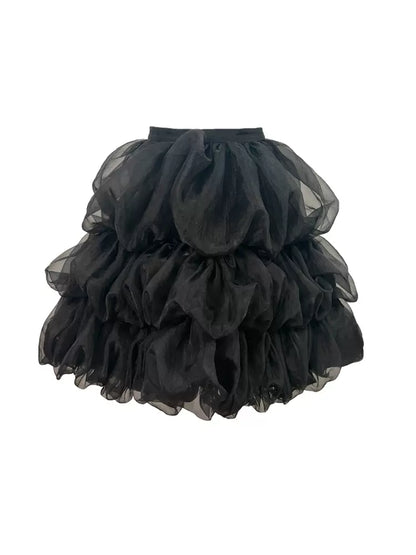 black texture pleated puffy skirt 