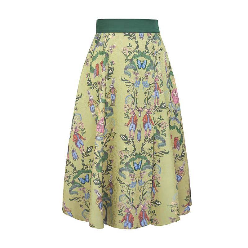 Elastic Waist deer rabbit Jacquard Swing Skirt