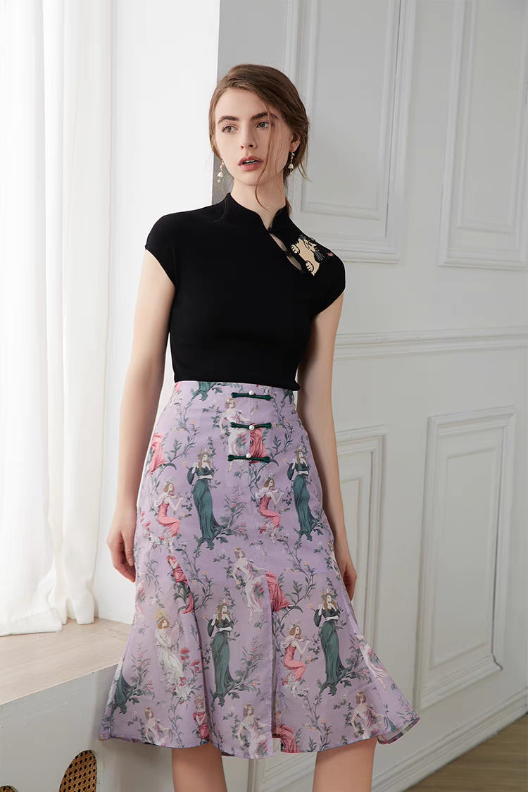 national style hip mid-length skirt 