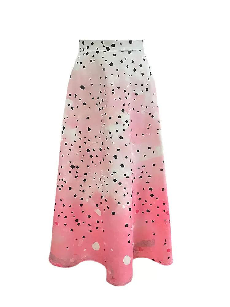 pink smudged polka dot print skirt 