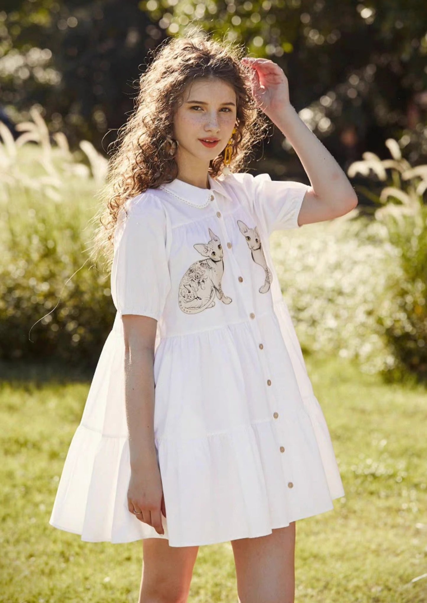baby cat doll loose puff sleeves dress