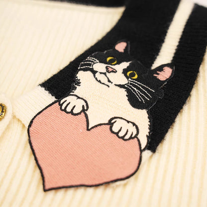 jacquard love cat embroidered cardigan