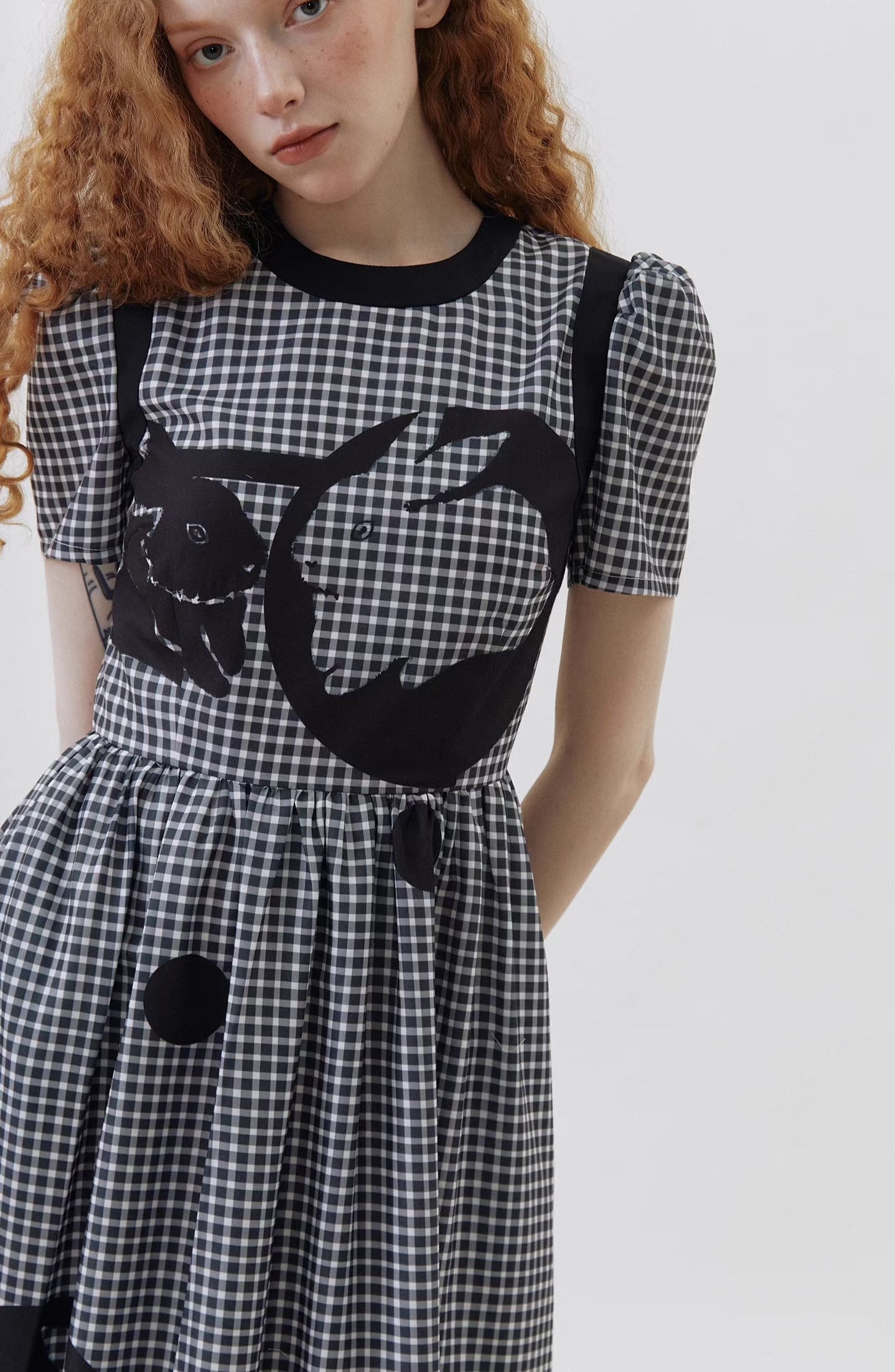 rabbit polka dot silhouette printed dress