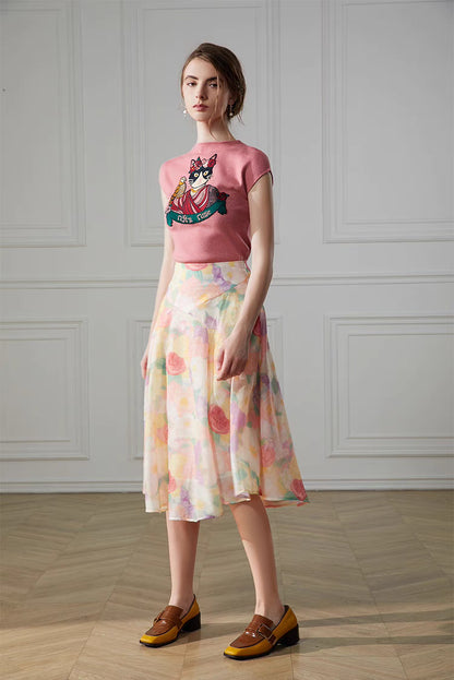 summer pattern slimming watercolor print skirt
