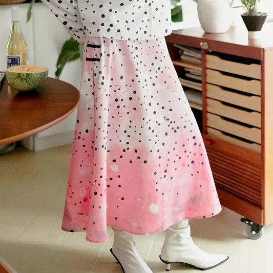 pink smudged polka dot print skirt