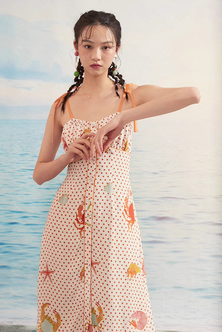 suspender polka dot crab hand-painted beach dress 