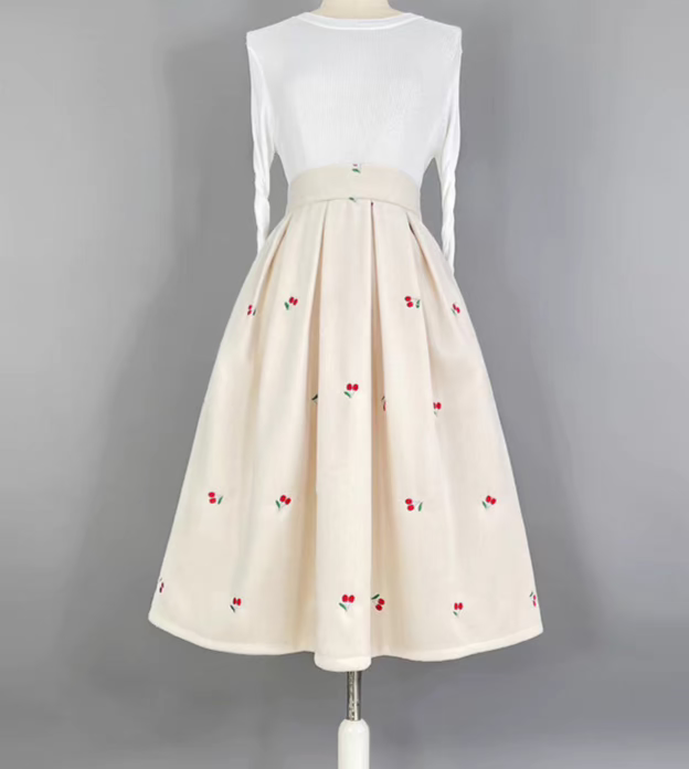 niche embroidered woolen retro elegant skirt 