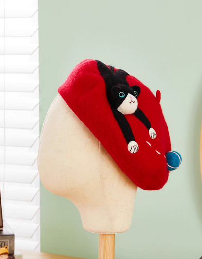 wool felt sweet and cute cat big red woolen hat