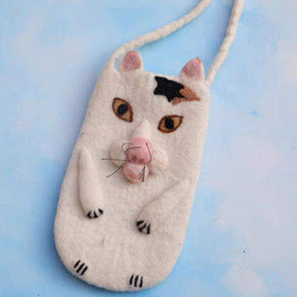 Wool Felt Cute Cat Crossbody Mobile Phone Bag