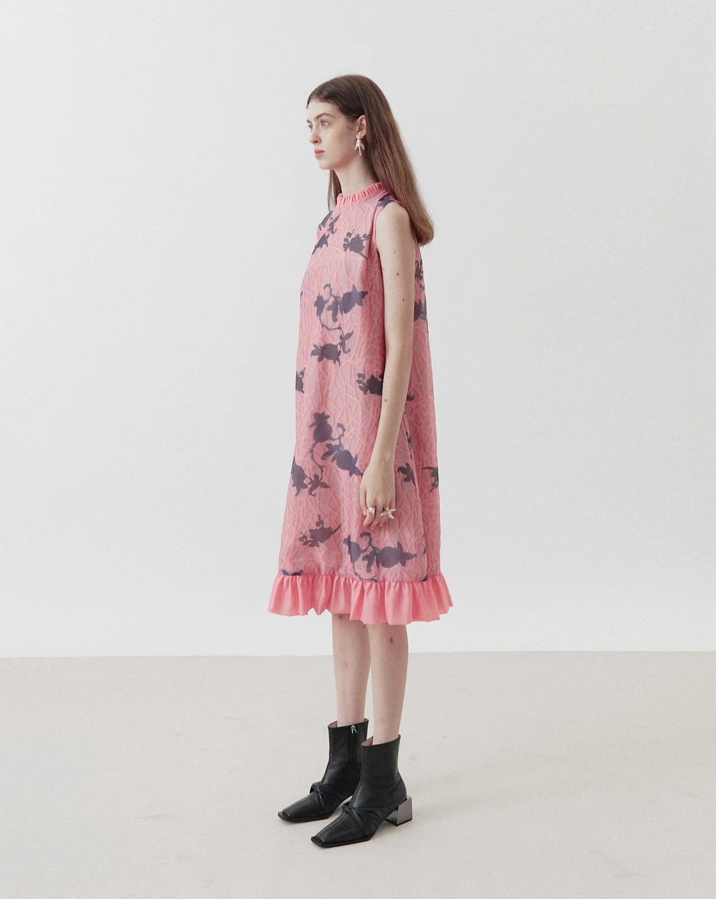 fluorescent pink flower print fungus dress 