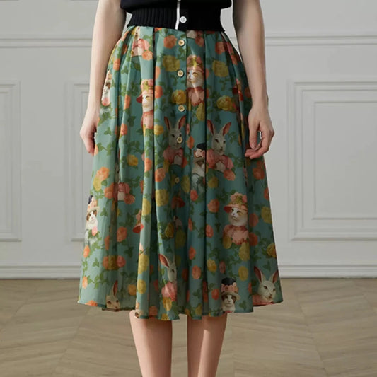 Full Bottom Cat Rabbit Print Skirt