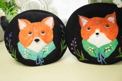 wool felt cute cartoon fox literary beret hat