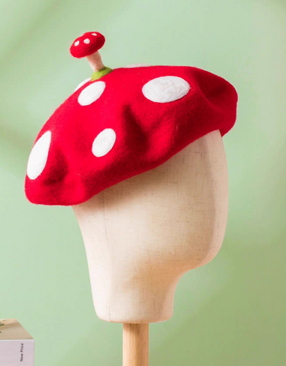 wool felt with small mushroom beret