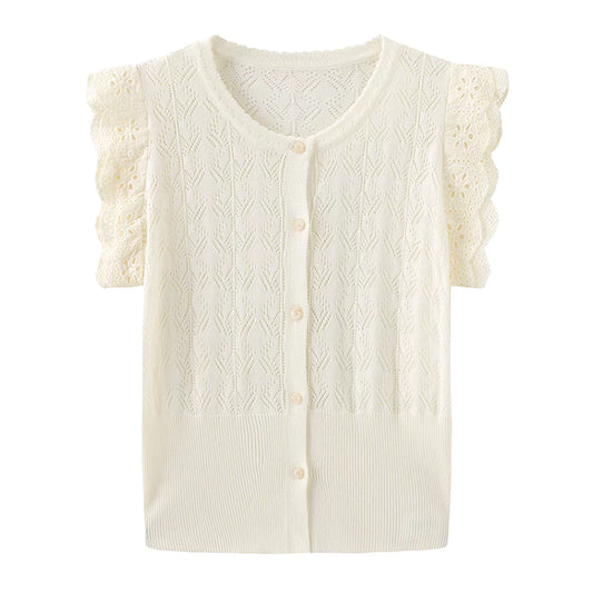 lace small flying sleeve knitted cardigan