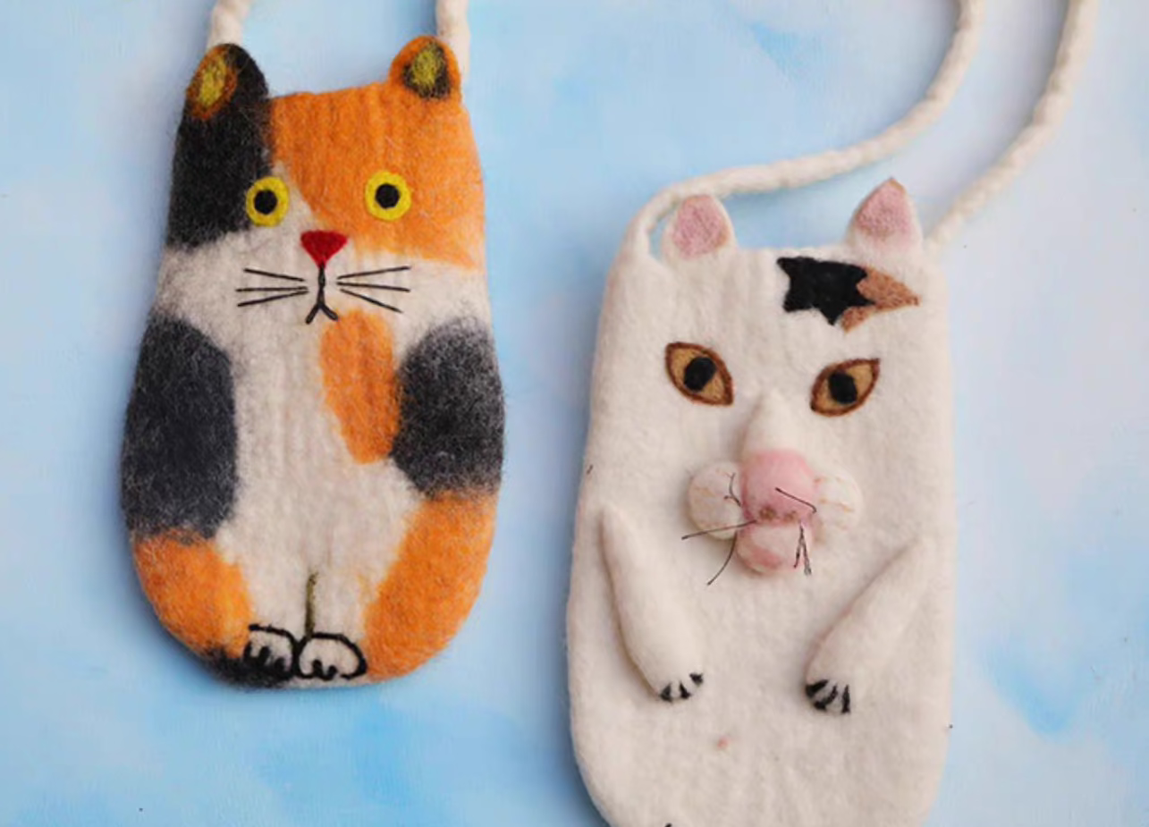 Wool Felt Cute Cat Crossbody Mobile Phone Bag