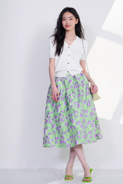 simple embroidered high-waisted design fluffy skirt