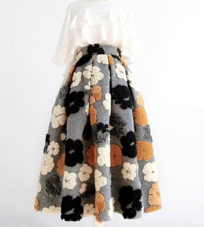 Embroidered High Waist Mid-Length Skirt 