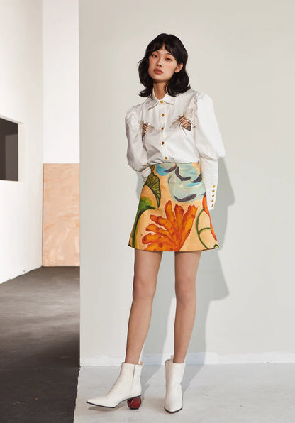 star-style skirt artistic plant print skirt