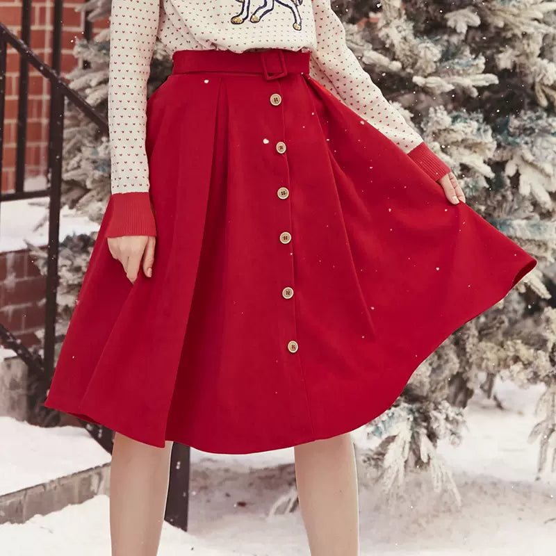 New Article Old Red Color Half-Long Skirt