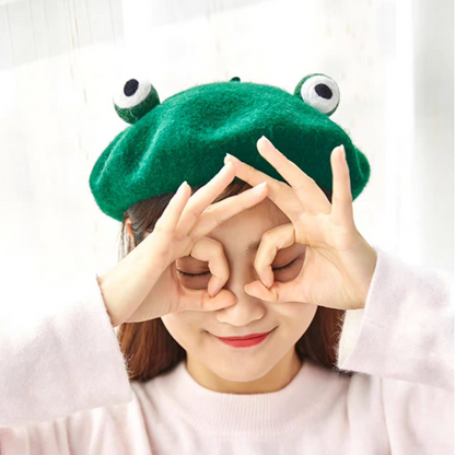 wool felt cute and funny green frog beret