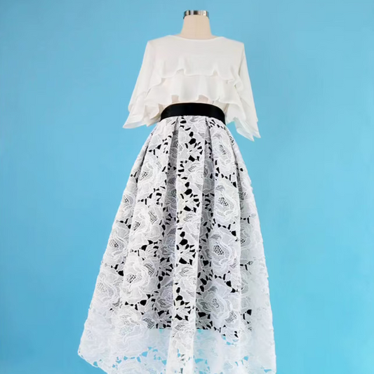 fluffy embroidered mid-length skirt 