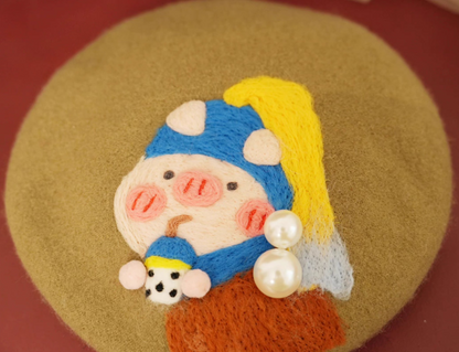 wool felt cute pearl pig beret