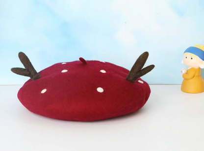 wool polka dot Christmas deer antler beret