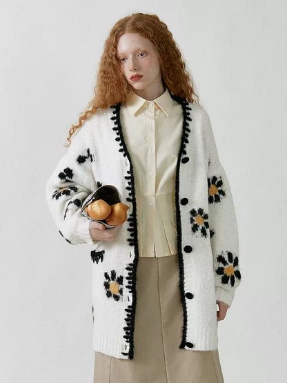 off-white floral crochet wool blend loose knitted cardigan