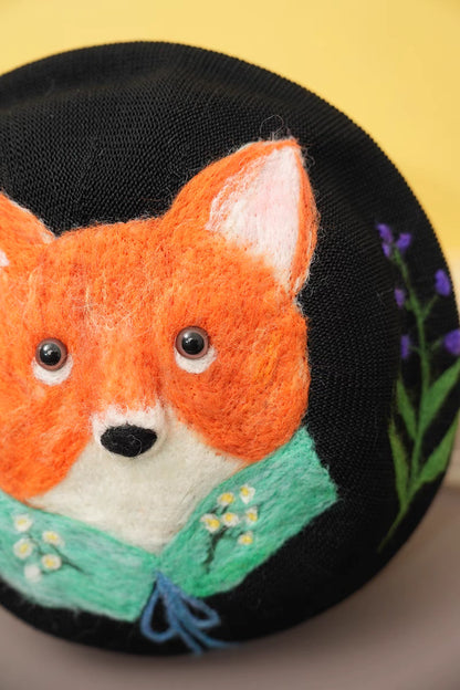 wool felt cute cartoon fox literary beret hat