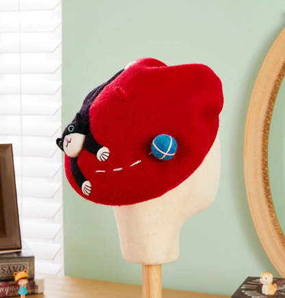 wool felt sweet and cute cat big red woolen hat