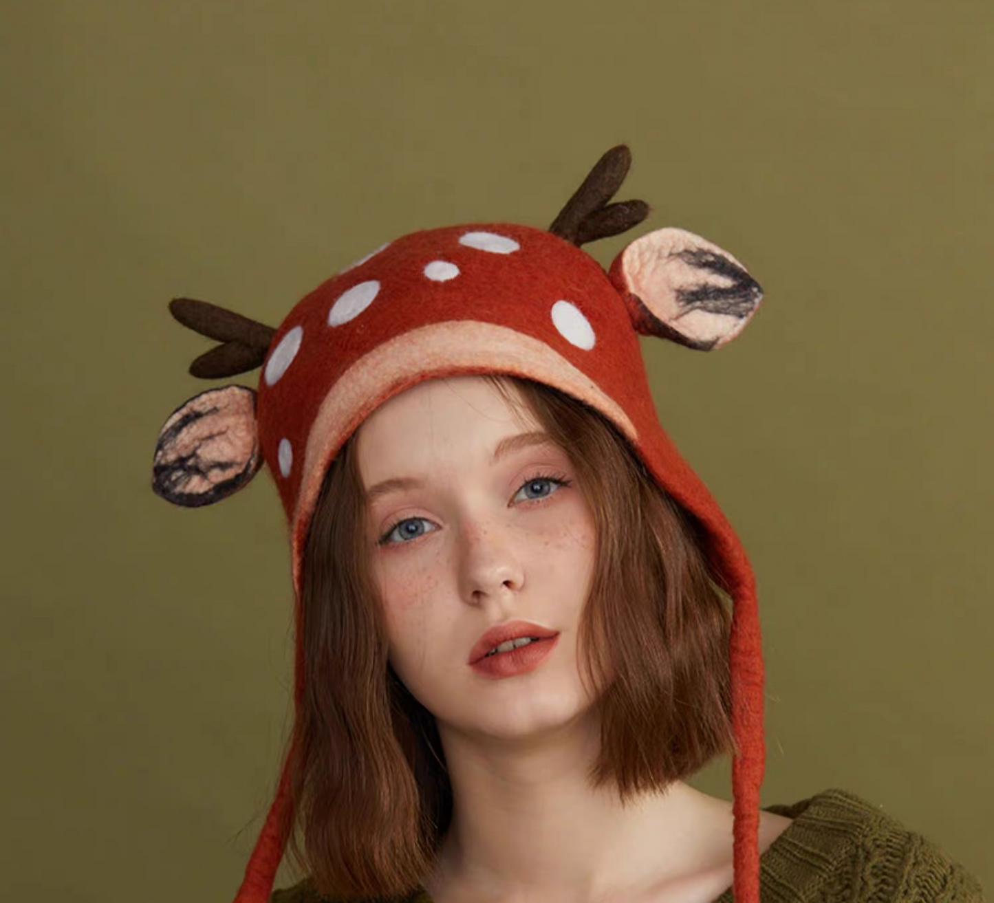 wet felt forest deer tethered spirit hat