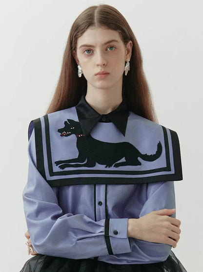 dog embroidered square long-sleeved shirt 