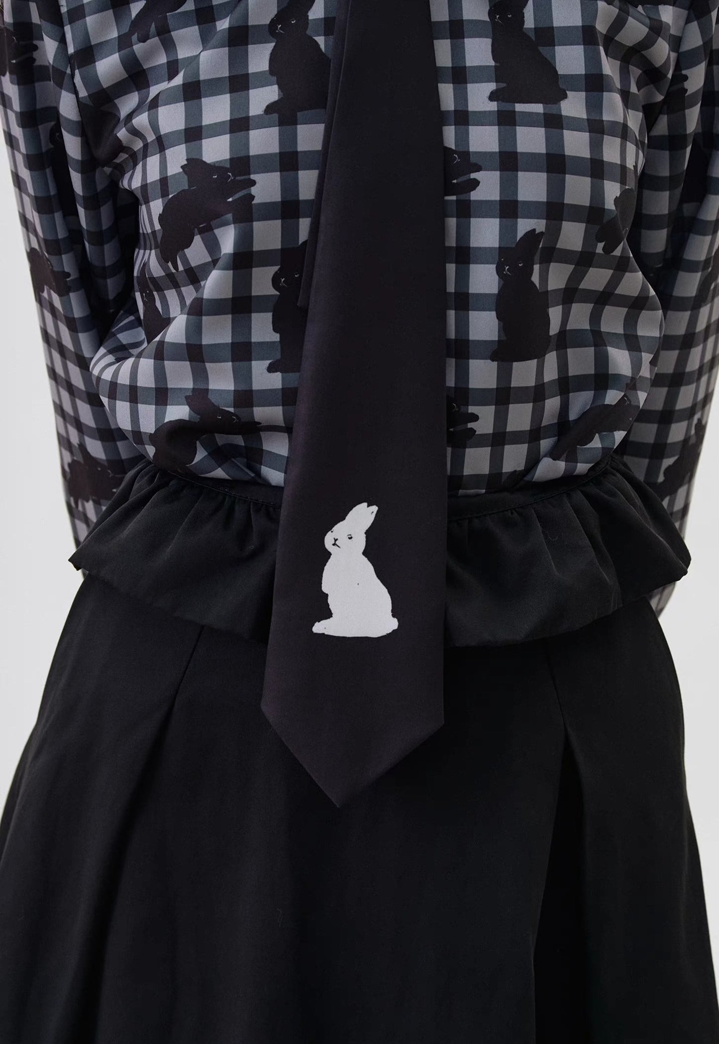 Black Rabbit Print Double-Layer Collar 