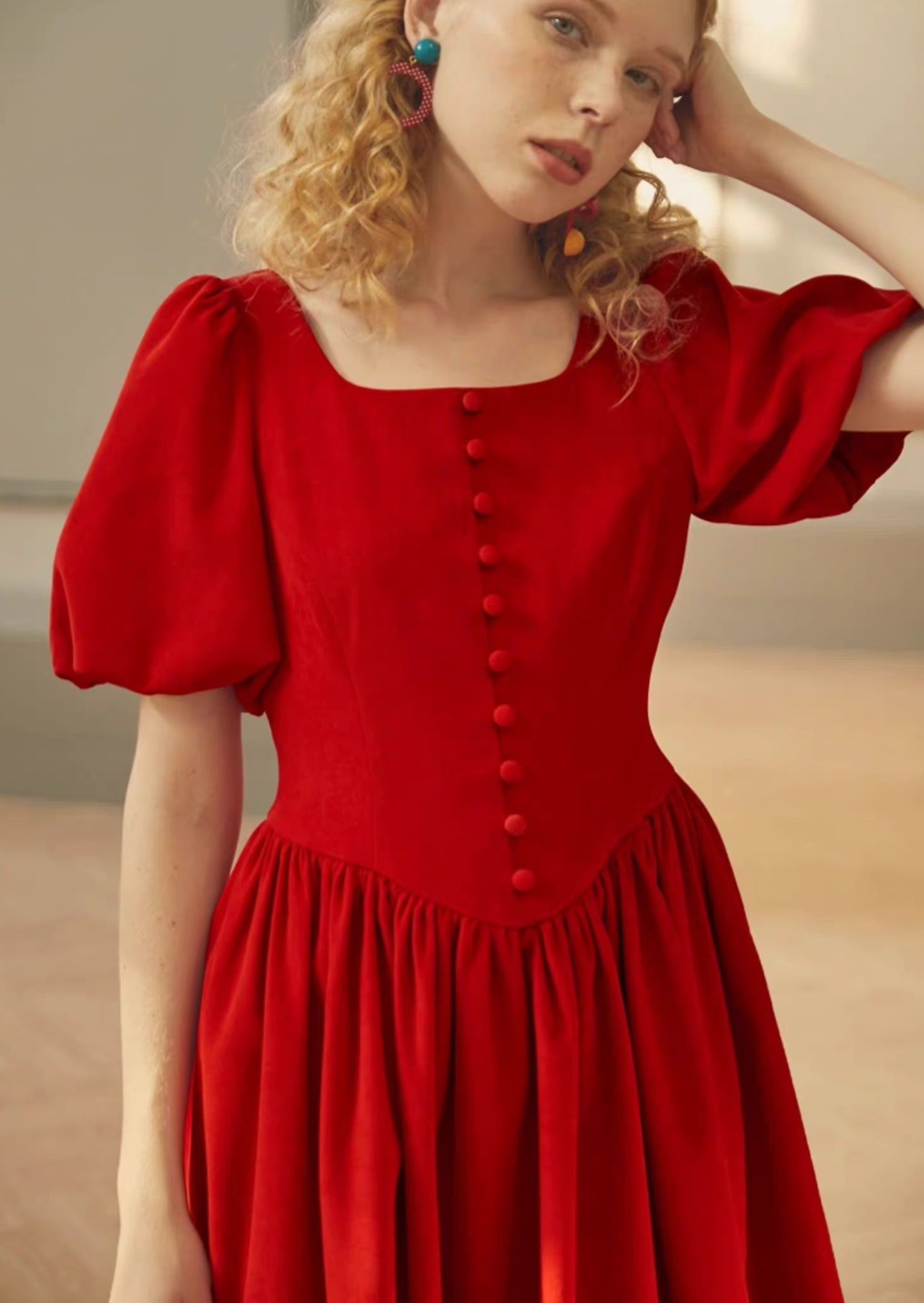 night ancient red color yearly party costume dress 