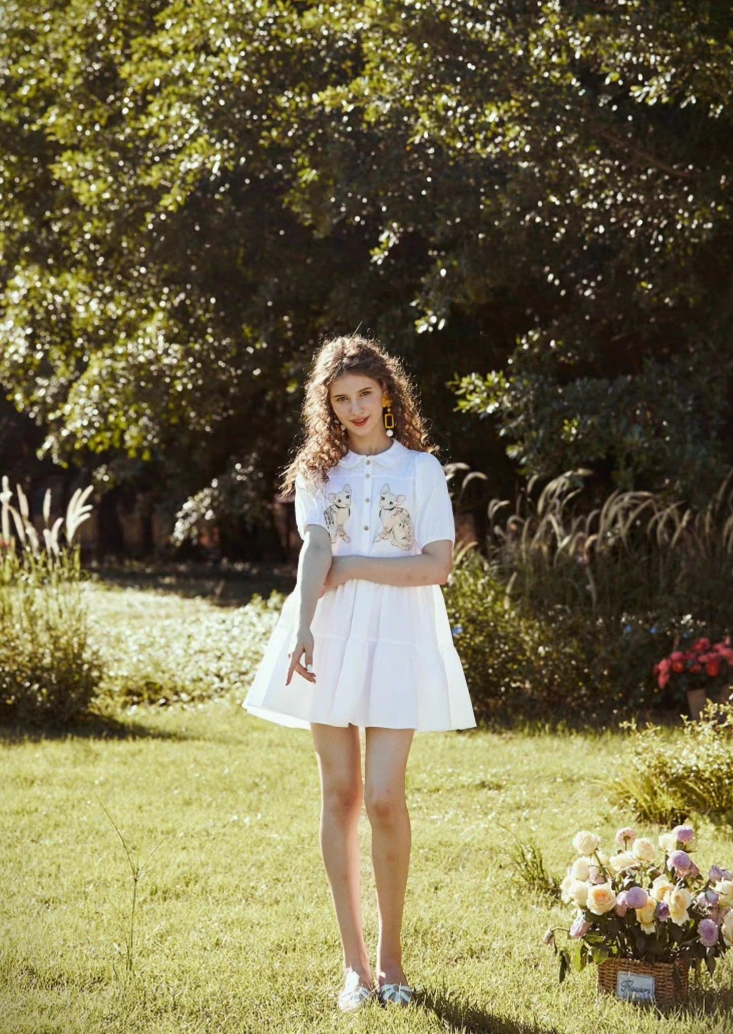 baby cat doll loose puff sleeves dress