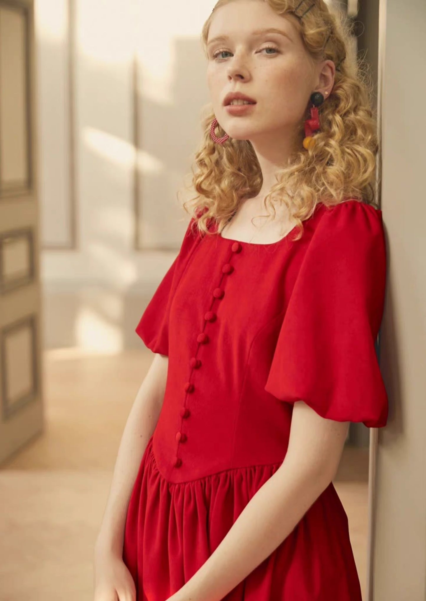 night ancient red color yearly party costume dress 