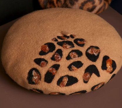 Wool Felt Western Wild Leopard Print Japanese Beret