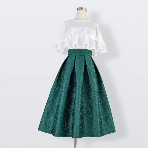 embroidered dark pattern green skirt