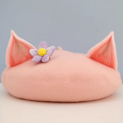 wool felt cute pink fox ears beret