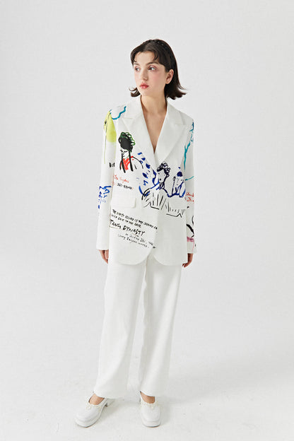 Lovers printed casual white suit 